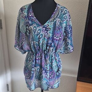 Charlotte Russe Teal, Purple & Aqua V-Neck Peplum Tunic